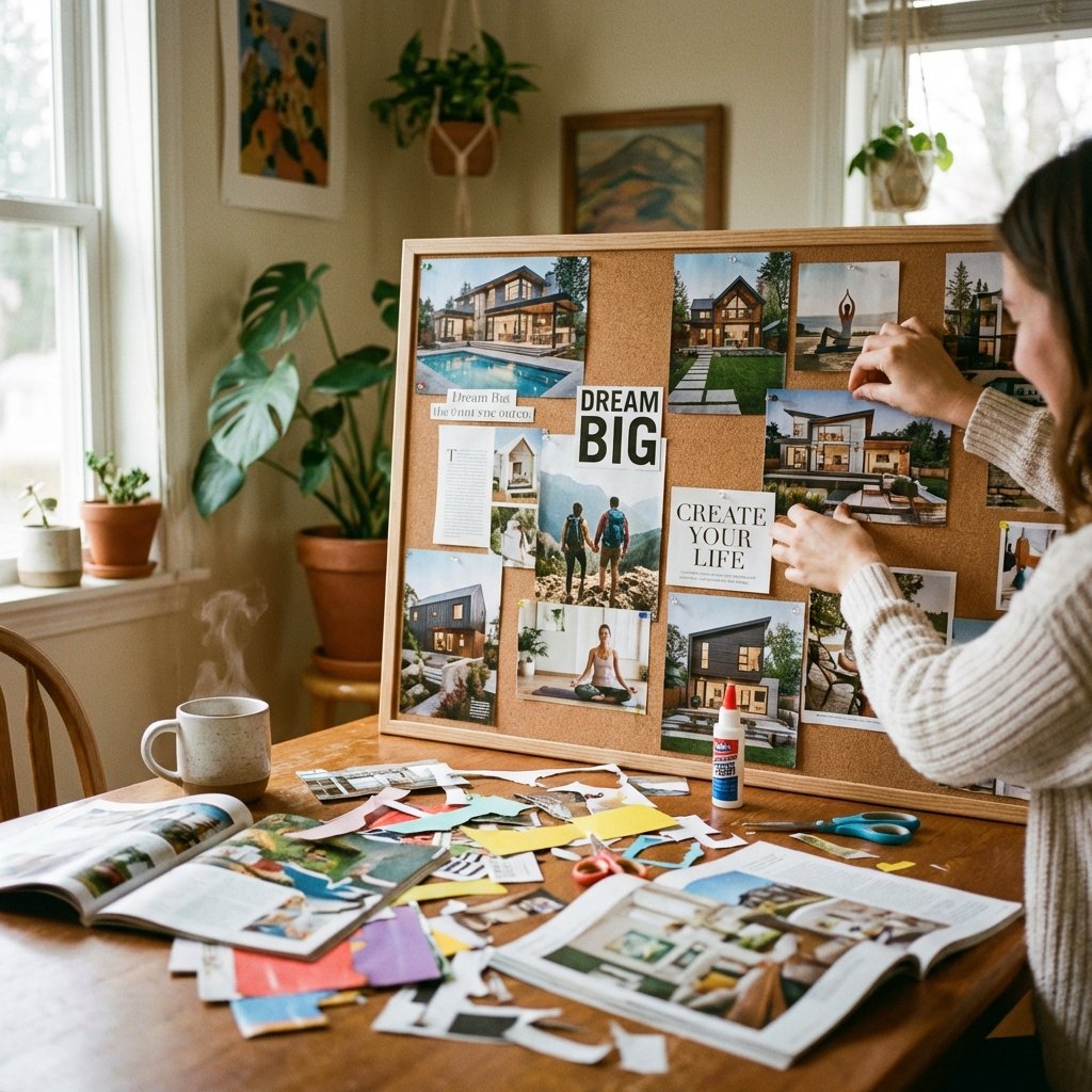 Collecting vision board pics from magazines and digital sources