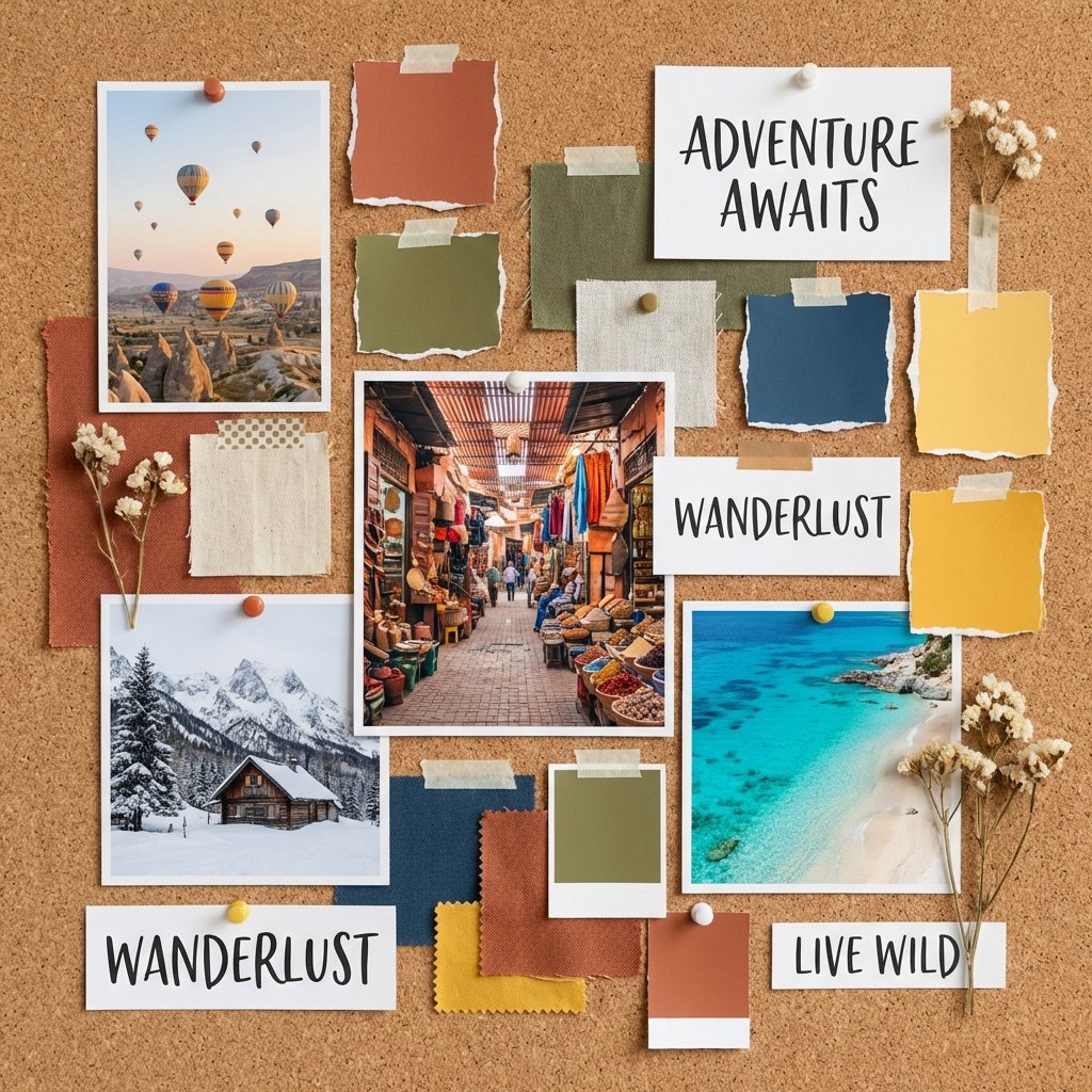 Travel accessories, maps, and camera for manifestation